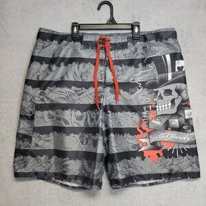 Ed Hardy Swim Trunk Mens XL Skull Head Jerry Leigh Bathing Suit Distressed